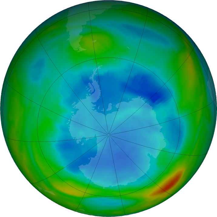 Antarctic ozone map for 07 August 2021